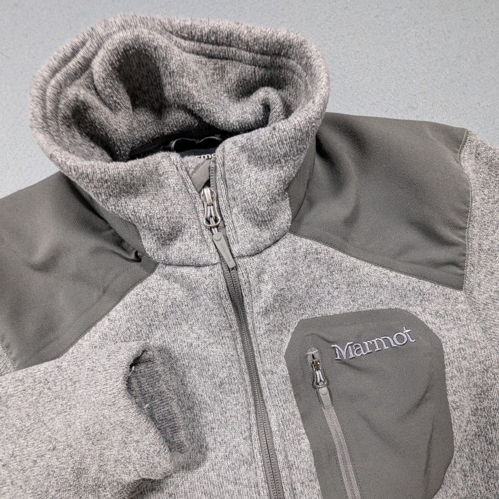 Marmot Fleece Jacket Mens Medium Gray Full Zip Sweater Fleece